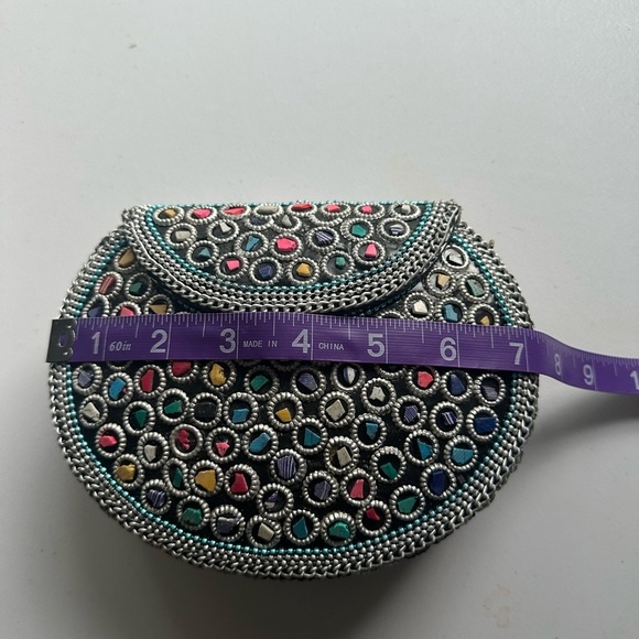 Ramla Handmade Mosaic Tile Convertible Clutch/Crossbody Bag Silver Rainbow NWOT - Picture 11 of 12
